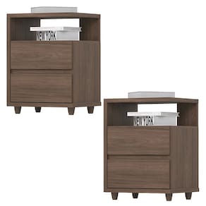 Kit 2 Mesas De Cabeceira 2 Gavetas 48 cm Campeche Castanho Henn