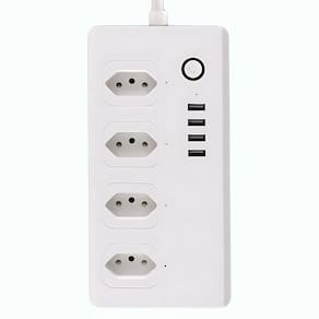 Extensão Inteligente, Zigbee 3.0, Com 4 Tomadas, 4 Portas USB, Cabo 1.5 Metros, Anti Surto, APP Tuya, Branco