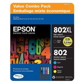 Cartucho de tinta Epson 802 XL preto e 802 Standard Color, pacote com 4