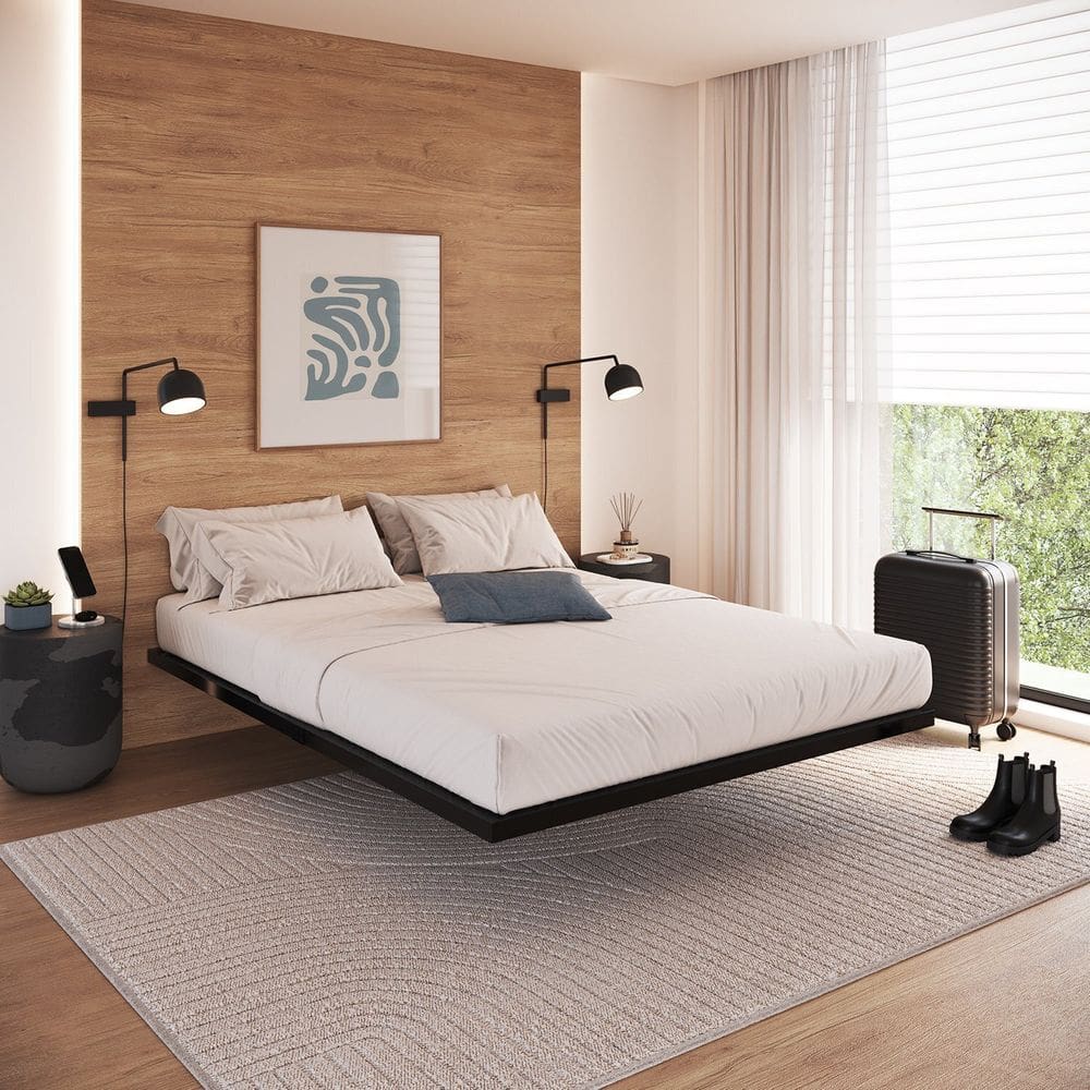 Cama Flutuante de Casal 144cm X 32cm Industrial Preto
