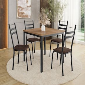 Conjunto Mesa 90cm X 90cm X 78cm com 4 Cadeiras Adriana Preto/Imbuia/Demolição