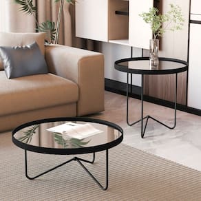 Mesa Lateral Alamanda com Borda em Couro Sintético e Espelho Além Dos Pés em Ferro Preto/Preto