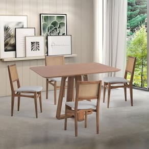 Conjunto Mesa com 4 Cadeiras Madeira Maciça Tampo Laminado Sala de Jantar Serena Nogueira