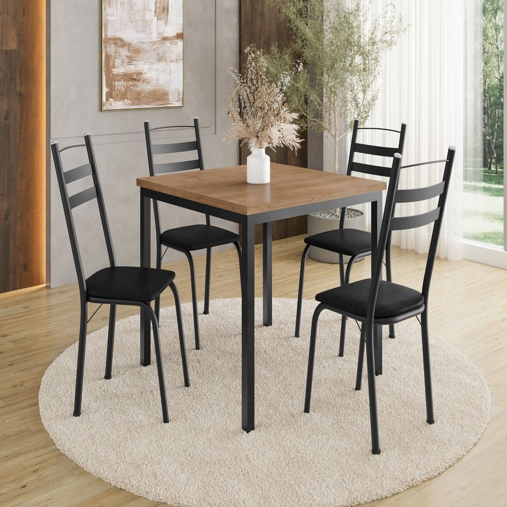 Conjunto Mesa 78cm X 90cm X 90cm com 4 Cadeiras Adriana Preto/ Demolição