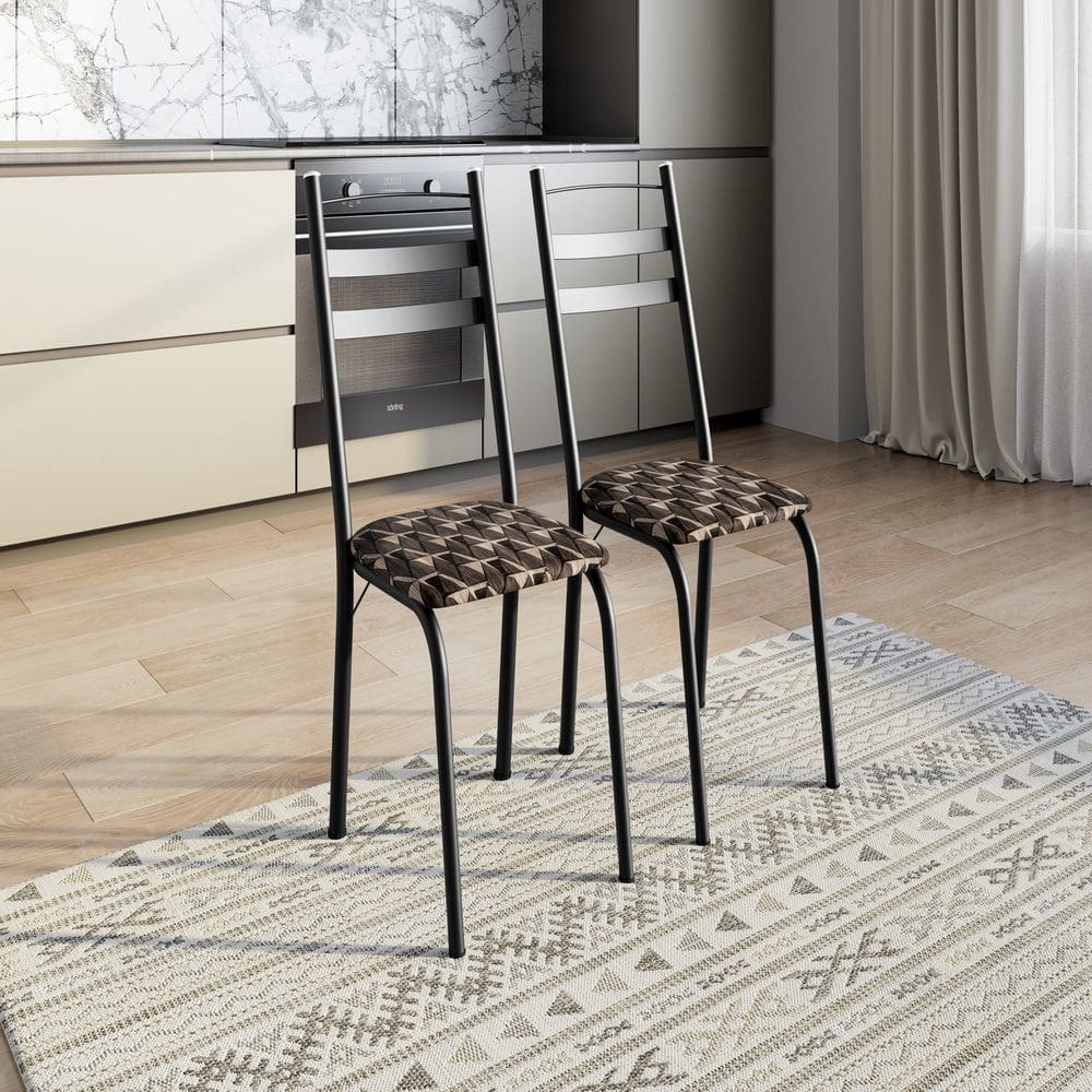 Kit com Duas Cadeiras de Cozinha 061 Preto/ Mosaico Palha