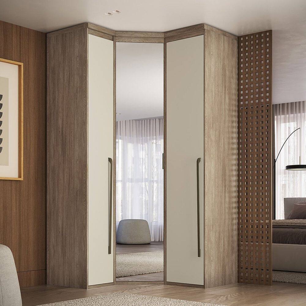 Guarda-roupa de Canto Obliquo Espelho 3 Portas Mdf Lotus Off White