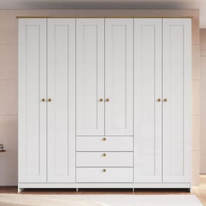 Guarda-roupa 6 Portas e 3 Gavetas Americano Branco Gelo/Ipê