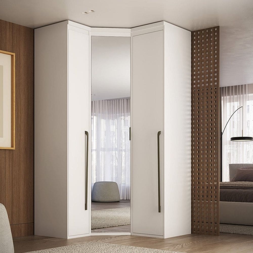 Guarda-roupa de Canto Obliquo Espelho 3 Portas Mdf Lotus Branco