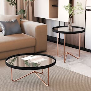 Mesa Lateral Alamanda com Borda em Couro Sintético e Espelho Além Dos Pés em Ferro Preto/Bronze