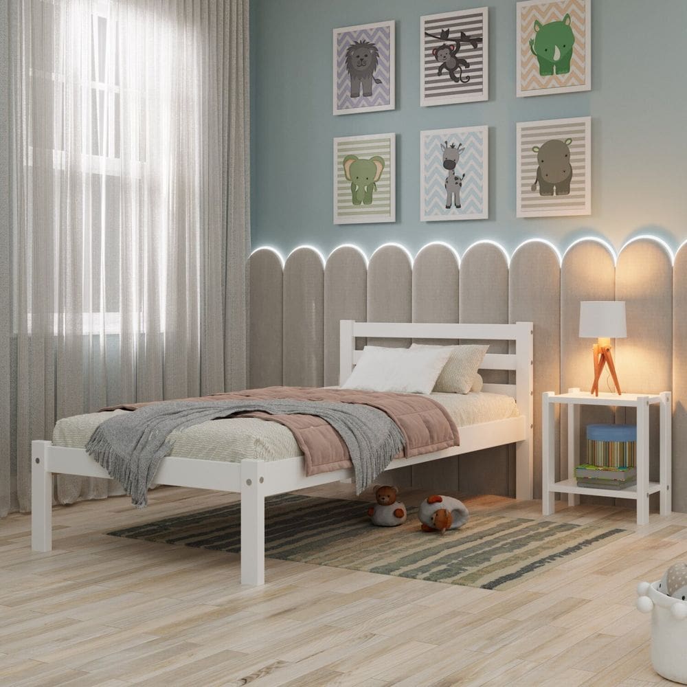 Cama Solteiro Linna em Madeira Maciça Mdf Branco