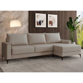 Estofado 3 Lugares Chaise Lado Direito Bege