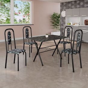 Conjunto de Mesa Tubular 100x60cm Tampo em Ardósia com 4 Cadeiras Lívia Preto TXT
