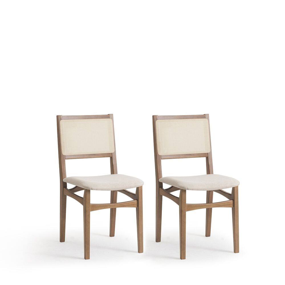 Conjunto 2 Cadeiras Madeira Maciça Encosto em Tela Natural e Assento Estofado Serena Nogueira/Natural
