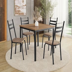 Conjunto Mesa 78cm X 90 X 90cm com 4 Cadeiras Adriana Preto/Rattan/ Demolição