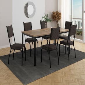Conjunto Sala de Jantar com 6 Cadeiras SF Preto/ Tecelão Cacau/ Demolição