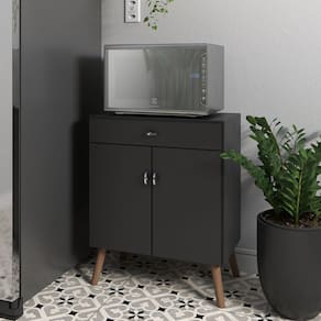 Balcão de Micro-ondas para Cozinha 2 Portas 1 Gaveta Retrô Preto