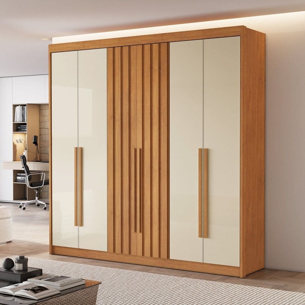Guarda Roupa Casal 6 Portas 2 Ripadas 100% Mdf Portugal Cinamomo/Off White