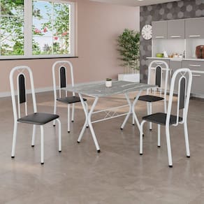Conjunto de Mesa Tubular 100x60cm Tampo em Granito Topázio com 4 Cadeiras Lívia Preto/ Branco