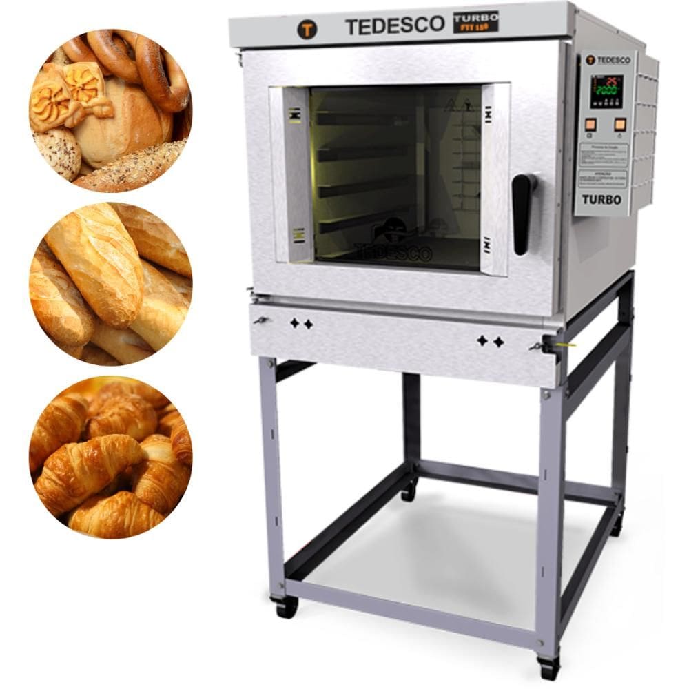 Forno Turbo A Gás GLP 271 Litros Para 5 Assadeiras Com Vapor Cavalete FTT150G Tedesco
