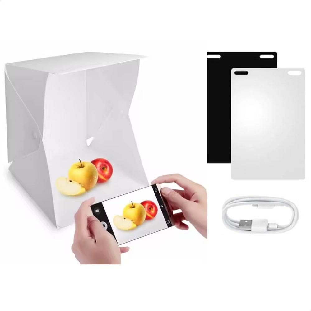 Mini Estudio Fotografico Portatil Led Tenda Box Com Iluminacao Usb Bivolt 2 Fundos Para Fotografia Ecommerce Cabine Comp
