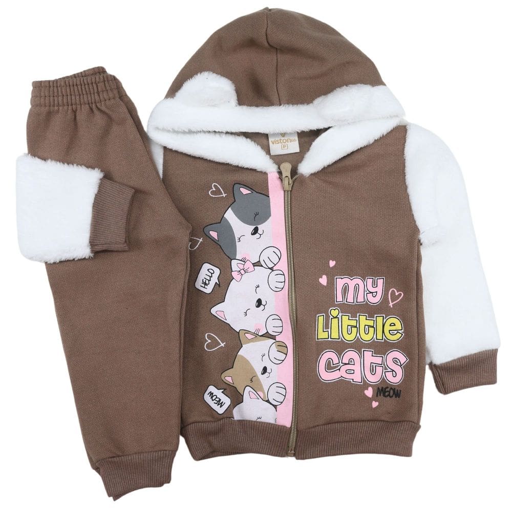 Conjunto Bebê Menina Jaqueta Gatinhas Moletom Flanelado PMG