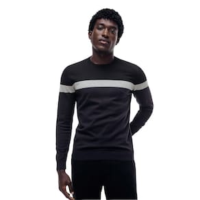 Camiseta Hering Listrada Manga Longa em Azul e Cinza