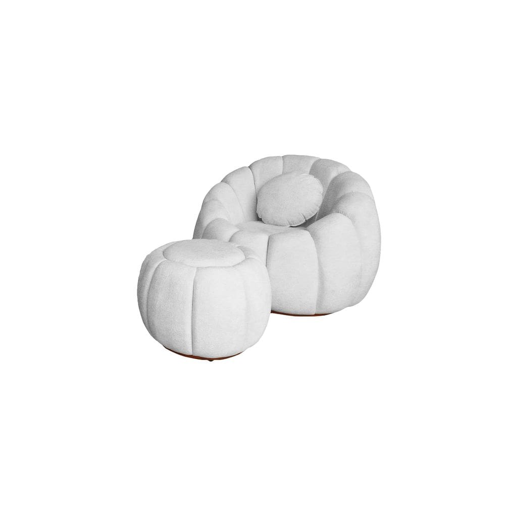 Kit Poltrona Com Almofada e Puff Concha Fixo Boucle - Estopar