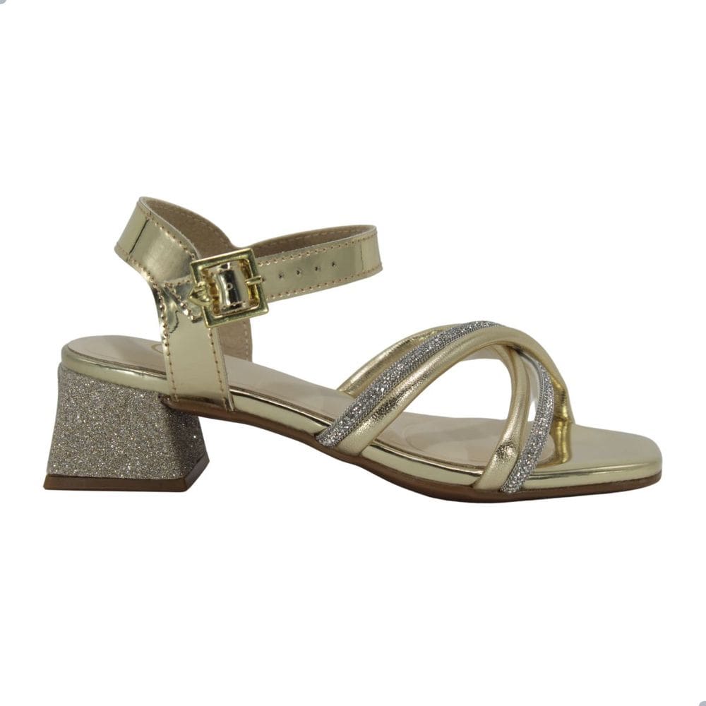 Sandália Infantil Molekinha Glamour Florença Dourado Branco Cristal