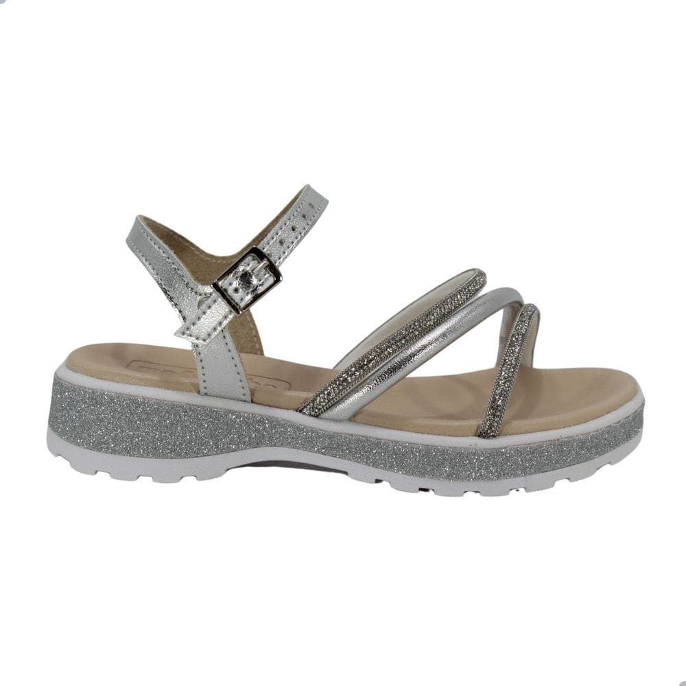 Sandália Infantil Molekinha Premium Florença Prata e Branco