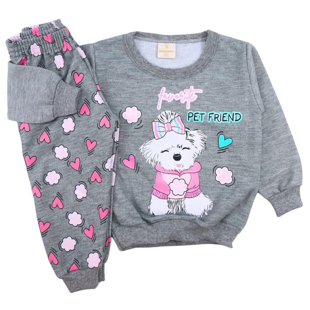 Conjunto Bebê Menina Cachorrinha Inverno Moletom Flanelado