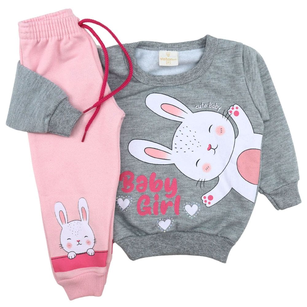 Conjunto Bebê Menina Casaco Calça Coelhinha Strass Inverno