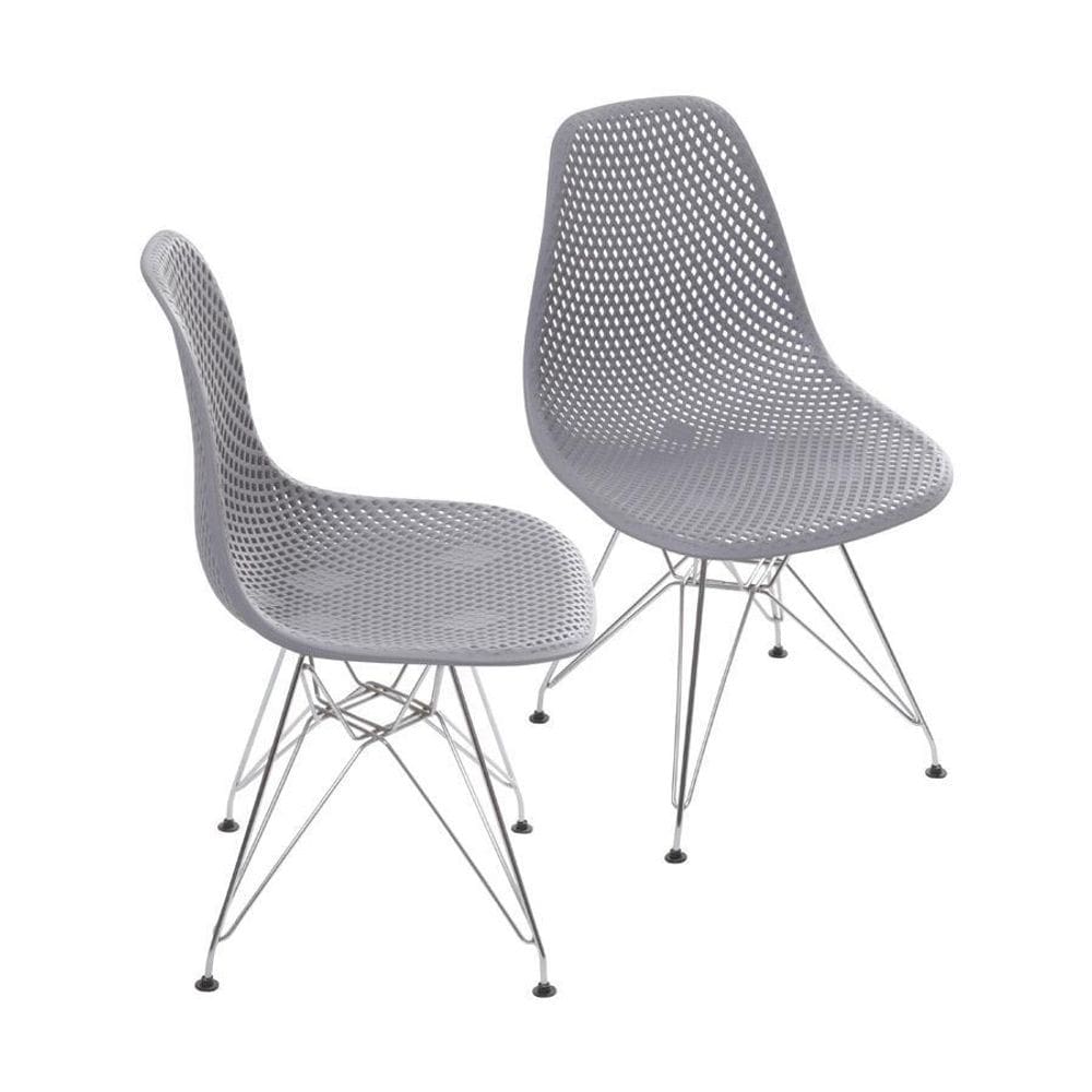Kit 2 Cadeiras Boxbit Colmeia Base Cromada Cinza