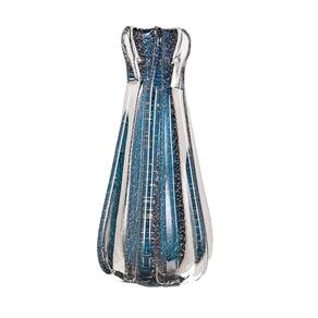 Vaso Decor Murano Vidro 18X6,5Cm Fino Acabamento - Azul