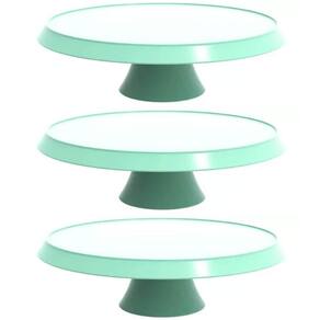 Kit 3 Bases Porta Bolos Verde Menta 30cm com Pé Bubble Suporte para Tortas Doces Crippa