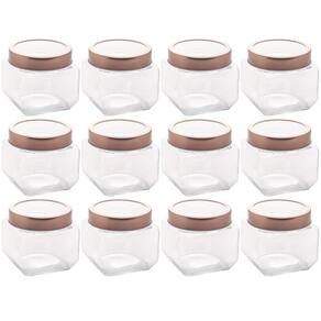 12 Porta Mantimentos Vidro Tampa Metal Rose Gold 800ml Lyor Gastro Potes para Balas Bombons
