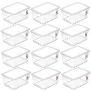 Kit 12 Caixas Plásticas Cesto Organizador Tampa Click Empilhável 33,5x24cm Ordene