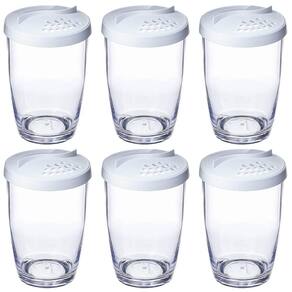 Kit 6 Porta Queijo Farinha Temperos 350ml Farinheiro Branco Ou Buffet Restaurante Plástico com Tampa