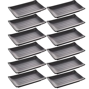 12 Pratos Sushi Travessa Preto Melamina Lyor 17,5x11x2cm Petiscos Tóquio Comida Japonesa