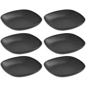 Kit 6 Pratos para Sobremesa Quadrados 17cm Preto Coza Plástico Essential