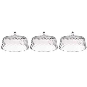 Kit 3 Cúpulas de Plástico 25cm Transparente para Bolos Tortas Doces Pratos Glassy Crippa