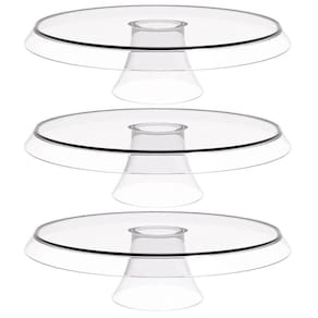 3 Bases Porta Bolos Tortas Doces 30cm com Pé Transparente Glassy Crippa