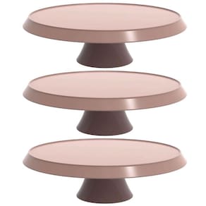 Kit 3 Bases Porta Bolos Tortas Doces 28cm com Pedestal Bubble Crippa Boleiras Cor Amêndoa