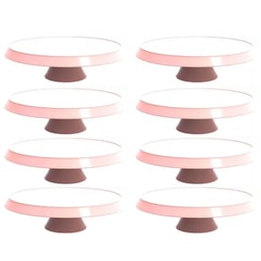 Kit 8 Bases Porta Bolos Rosa Himalaia 30cm com Pé Bubble Crippa Suporte Tortas Doces