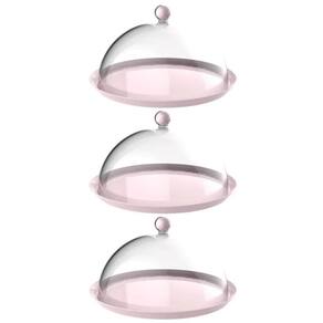 Kit 3 Porta Bolo Rosa Himalaia 30cm Cúpula Bubble Crippa Boleira Torta Doces
