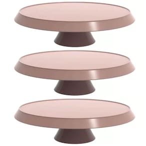 Kit 3 Bases Porta Bolos Tortas Doces 30cm Boleira com Pé Crippa Amêndoa