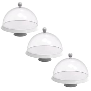 Kit 3 Porta Bolos 25cm Branco com Cúpula e Pé Bubble Crippa Tortas Doces Boleira