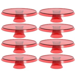 Kit 8 Bases Porta Bolos Tortas Doces 25cm com Pé Vermelho Transparente Glassy Crippa
