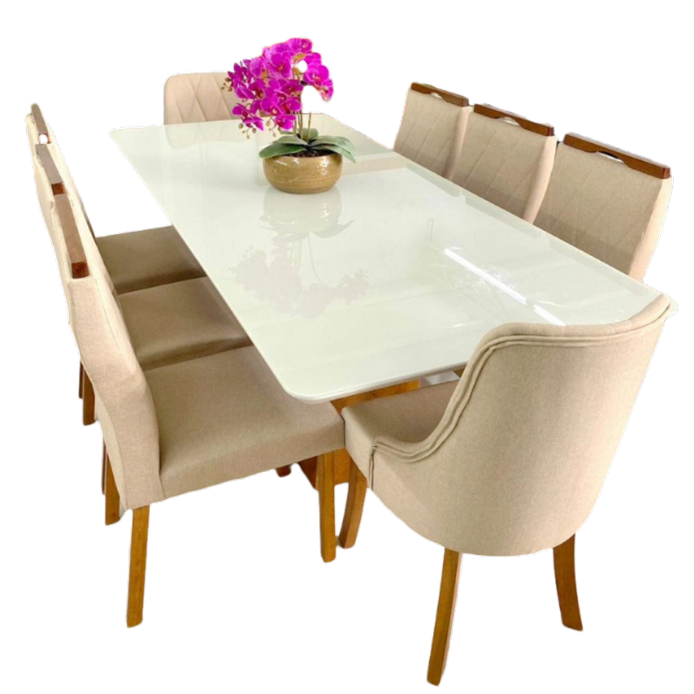 Sala de Jantar Vidro 8 Cadeiras 2,0x1,0m Lisboa  Art Salas