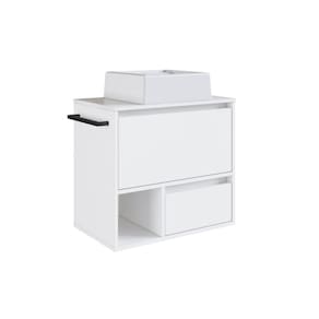 Gabinete de Banheiro Suspenso Branco 60cm com Cuba e Toalheiro 1 Porta e 1 Gaveta