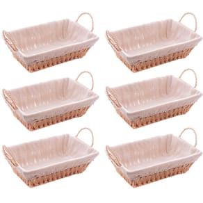 Kit 6 Cestas Porta Pão Servir 29x19cm Retangulares de Papel Forro em Tecido Alça Wolff Bege Decoração